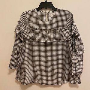 Black and White Ruffled Women’s Blouse, XS